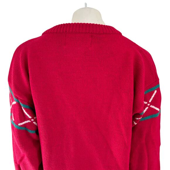 VTG MIGHTY MAC Wool Cotton Ski Lodge Crew Neck Sweater in Red SZ L - Picture 6 of 11